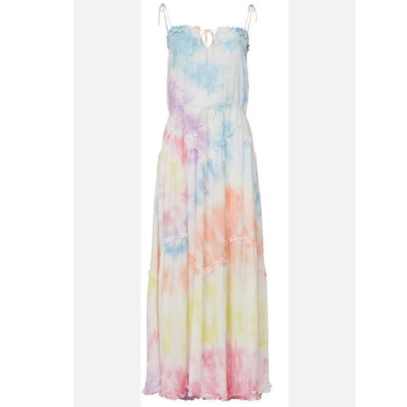 SWF Revolve Tie Dye Dynamic Maxi Dress Tie Straps Rainbow EUC M Australia - Picture 1 of 12